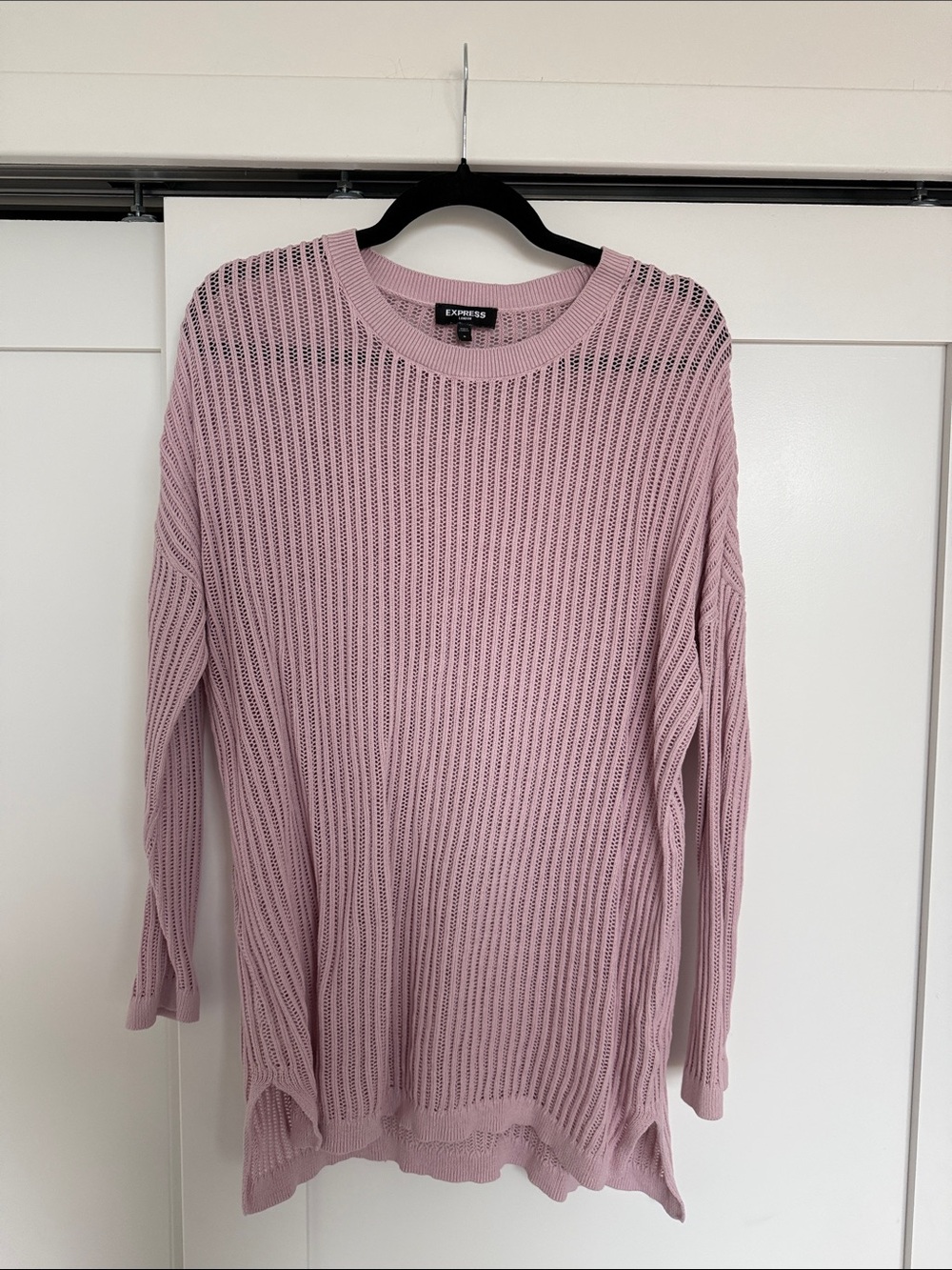 Express Open Weave Crewneck Sweater in Light Mauve